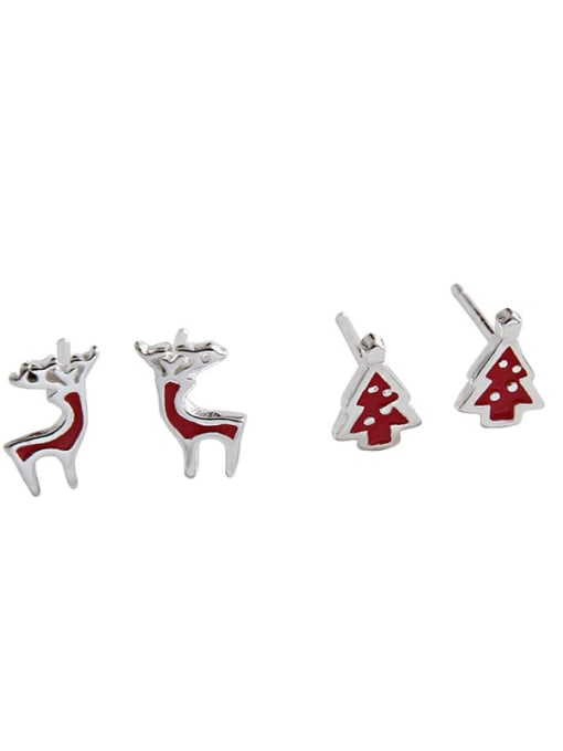 DAKA 925 Sterling Silver Red Enamel Tree Minimalist Stud Earring