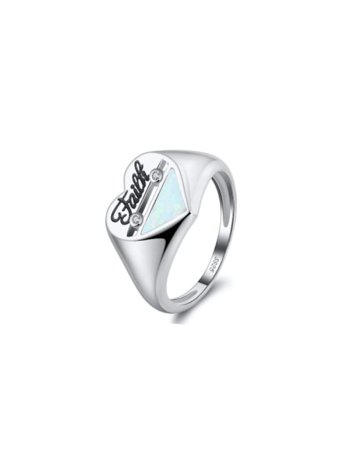 RINNTIN 925 Sterling Silver Opal Heart Minimalist Band Ring 0