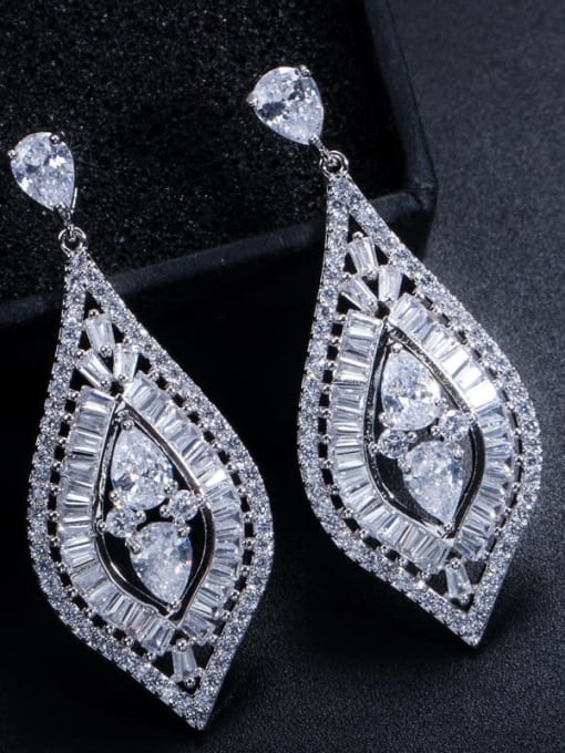 white Brass Cubic Zirconia Geometric Luxury Drop Earring