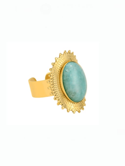 golden Stainless steel Turquoise Geometric Vintage Band Ring