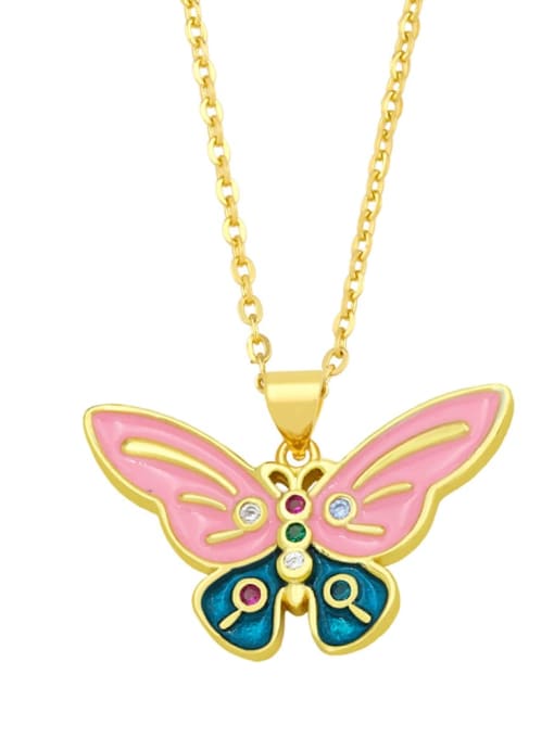 B (pink blue) Brass Rhinestone Enamel Butterfly Minimalist Necklace