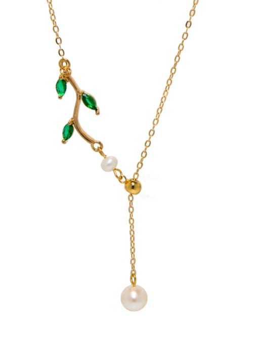 golden Brass Freshwater Pearl Tassel Minimalist Lariat Necklace