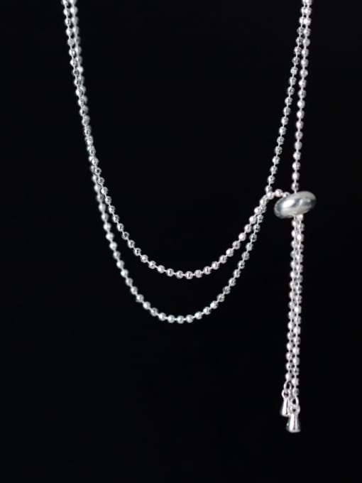 Rosh 925 Sterling Silver Tassel Minimalist Bead Chain Necklace