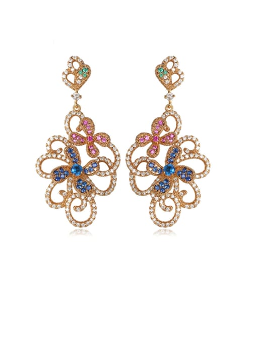 BLING SU Copper Cubic Zirconia Flower Luxury Chandelier Earring