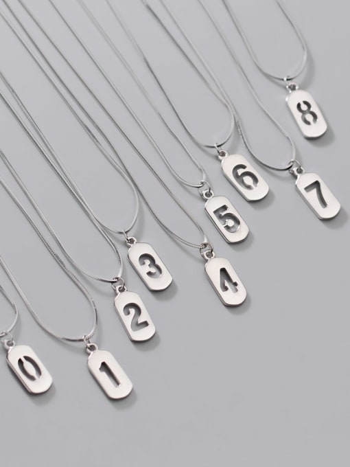 Rosh 925 Sterling Silver Geometric  Minimalist Glossy Numbers Pendant Necklace 2
