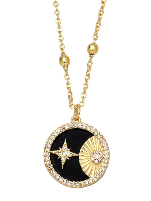 black Brass Cubic Zirconia Enamel Star Vintage Necklace
