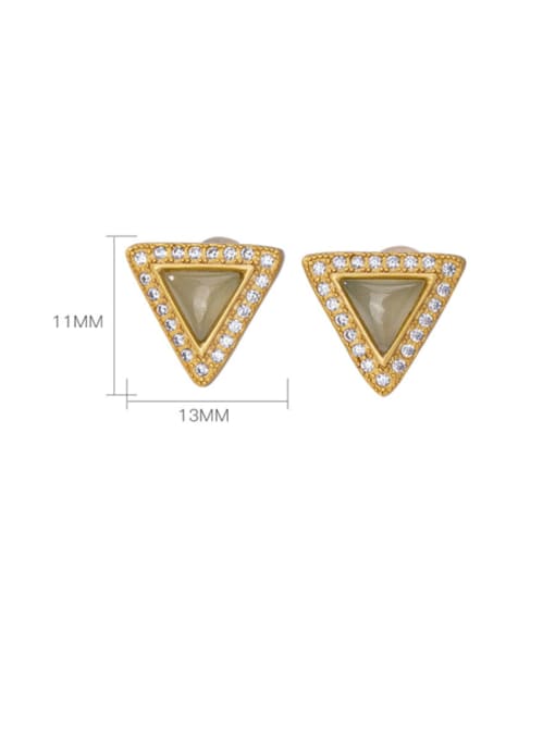 DEER 925 Sterling Silver Jade Triangle Vintage Stud Earring 2