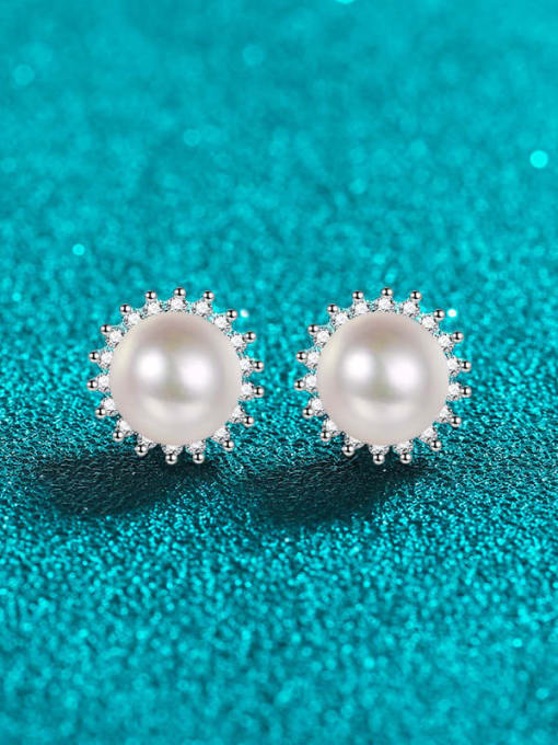 0.21ct /6-7mm Pearl 925 Sterling Silver Moissanite Geometric Dainty Stud Earring
