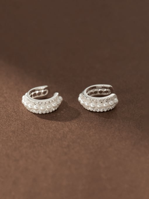 Rosh 925 Sterling Silver Imitation Pearl Geometric Minimalist Clip Earring 3