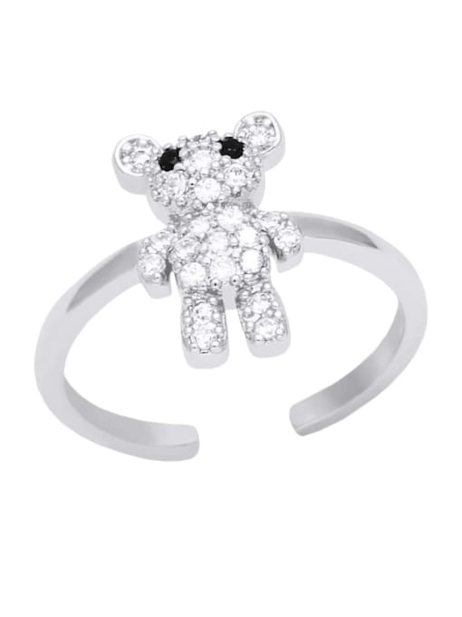 platinum Brass Cubic Zirconia Icon Bear Cute Band Ring