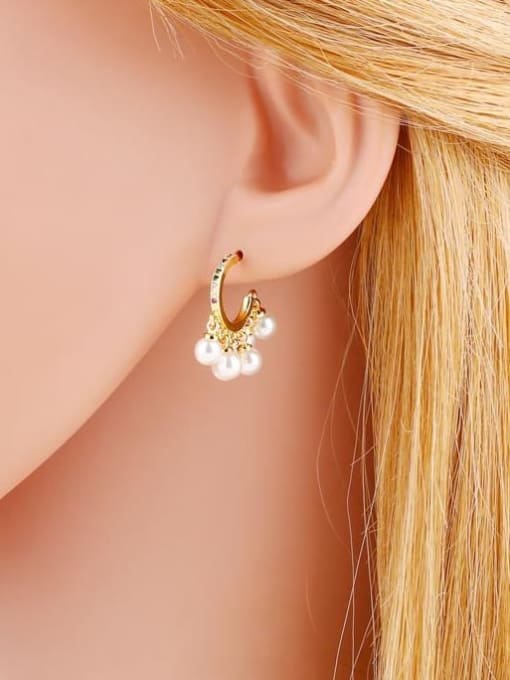 CC Brass Imitation Pearl Butterfly Vintage Huggie Earring 1