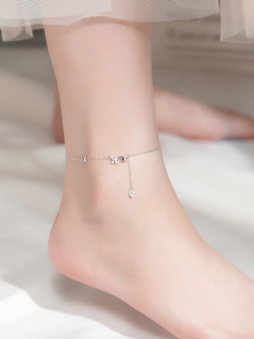 Rosh 925 Sterling Silver  Minimalist  Shell  Butterfly Anklet 1