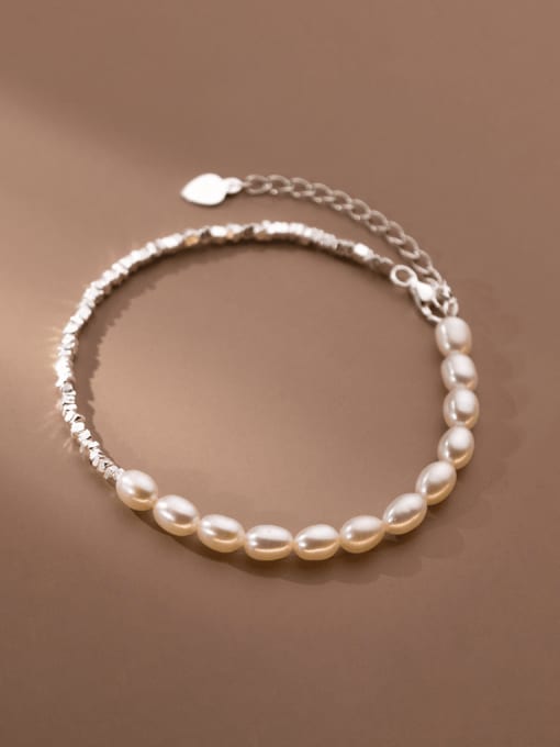 Rosh 925 Sterling Silver Imitation Pearl  Minimalist Handmade Beaded Bracelet 2