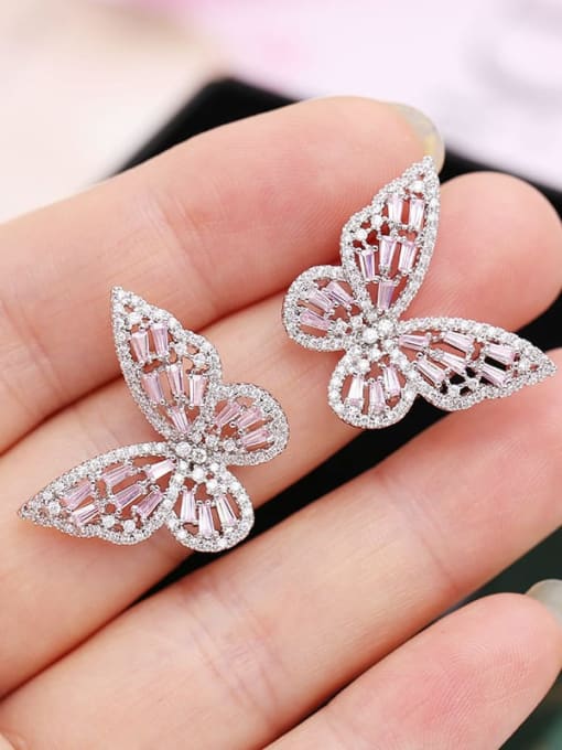 Platinum powder diamond Brass Cubic Zirconia Butterfly Statement Stud Earring