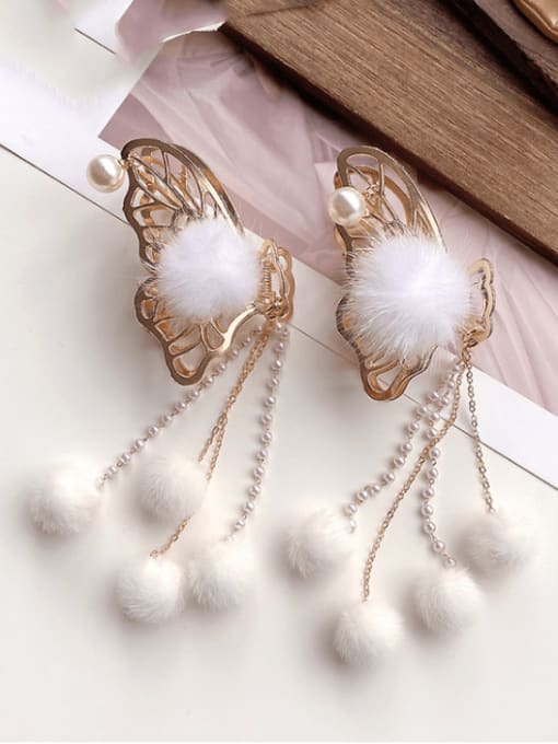 Chimera Alloy  Hair Ball Hair Accessories Butterfly hairpin White fur ball tassel grabbing clip Jaw Hair Claw 0