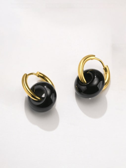 Black Titanium Steel Carnelian Round Vintage Huggie Earring