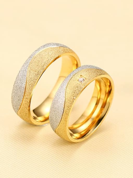 CONG Stainless Steel With Gold Plated Simplistic Round Two-Tone Couple Band Rings 2