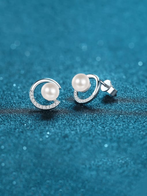 MOISS 925 Sterling Silver Imitation Pearl Geometric Dainty Stud Earring 2