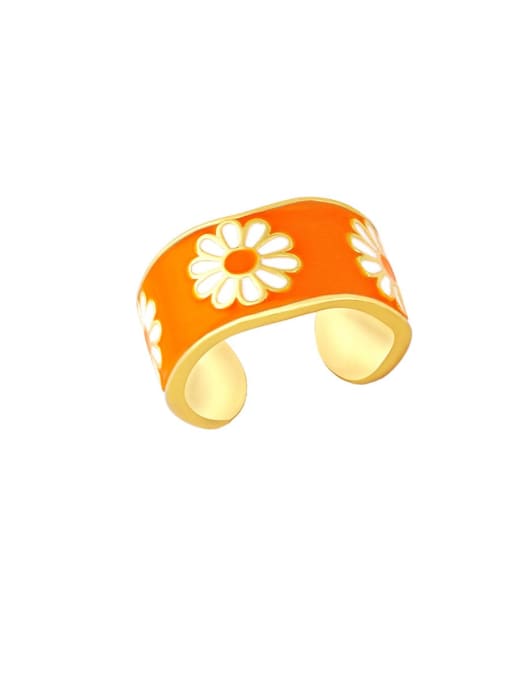 orange Brass Enamel Flower Hip Hop Band Ring