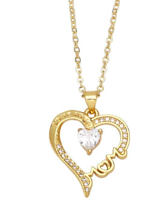 C Brass Cubic Zirconia Letter Vintage Heart  Pendant Necklace