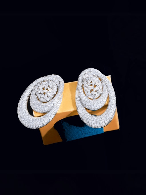 L.WIN Brass Cubic Zirconia Geometric Luxury Cluster Earring 0