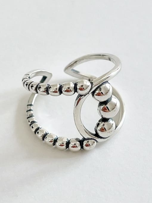 Glass bead cross ring j1583 2.8g 925 Sterling Silver Twist  Irregular Vintage Band Ring
