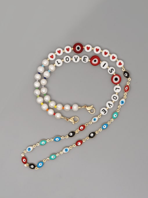 Roxi Stainless steel Imitation Pearl Multi Color Letter Bohemia Hand-woven Necklace 0