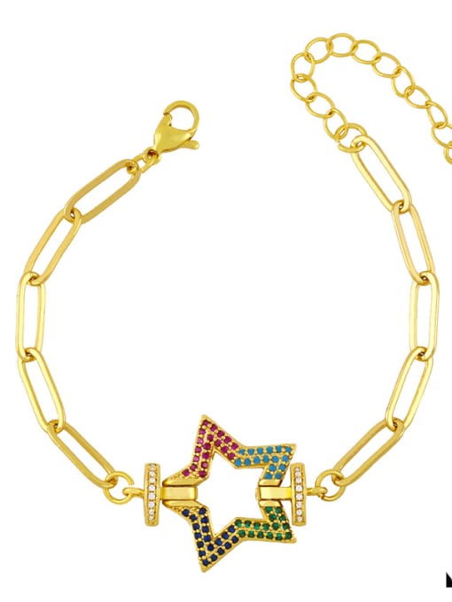 B Brass Cubic Zirconia  Hollow Star Vintage Link Bracelet