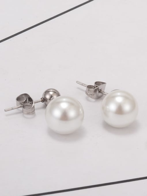 A TEEM Titanium Imitation Pearl Ball Minimalist Stud Earring 3