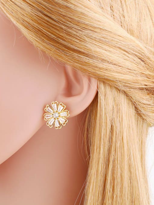 CC Brass Cubic Zirconia Flower Minimalist Stud Earring 1