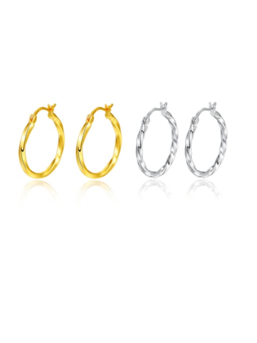 Boomer Cat 925 Sterling Silver With Gold Plated Simplistic Twist  Round Hoop Earrings 0
