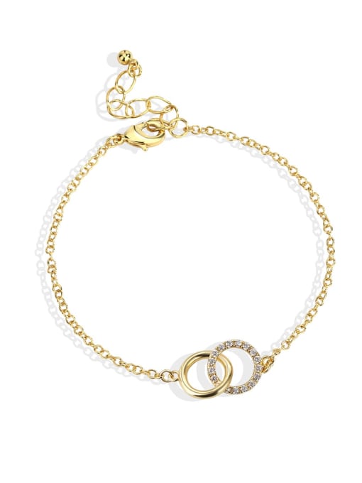 Gold Double Ring Bracelet Brass Cubic Zirconia  Minimalist Double Round Bracelet