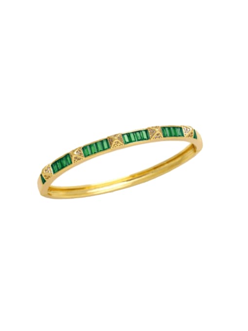 green Brass Cubic Zirconia Geometric Minimalist Band Bangle