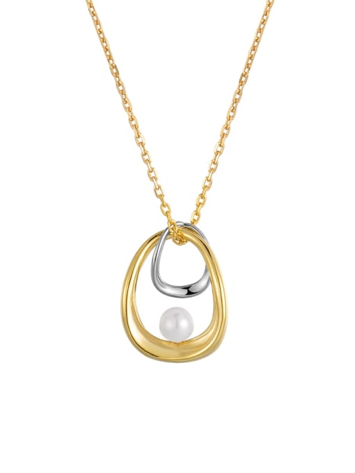 Platinum and gold 925 Sterling Silver Imitation Pearl Geometric Minimalist Necklace