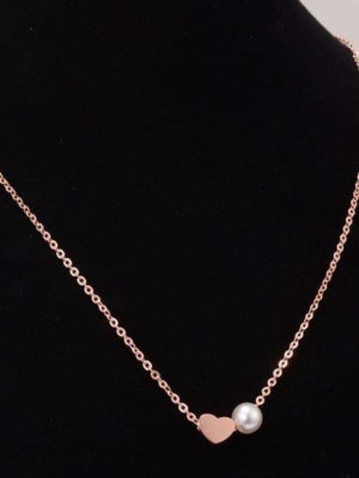 Rose Gold little love Titanium Imitation Pearl Round Minimalist Necklace