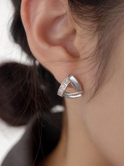 Rosh 925 Sterling Silver Shell Triangle Minimalist Stud Earring 1
