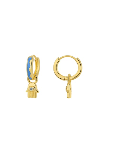 Gold Dropping Oil Palm Zircon Earrings Brass Enamel Palm Minimalist Huggie Earring