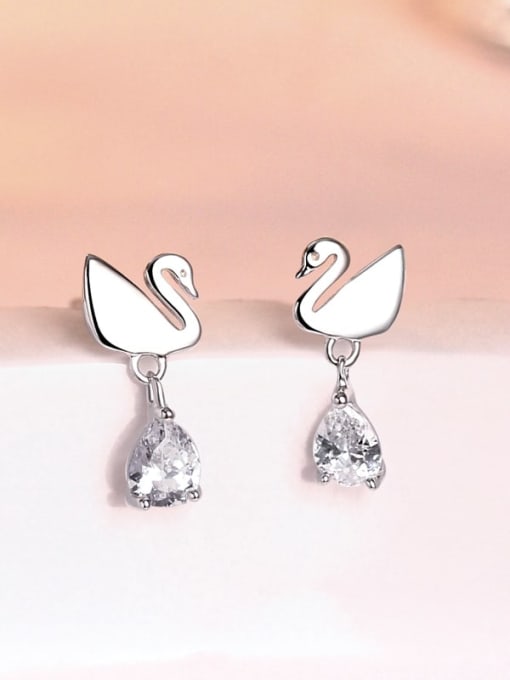 Dan 925 Sterling Silver Cubic Zirconia Swan Cute Stud Earring 2
