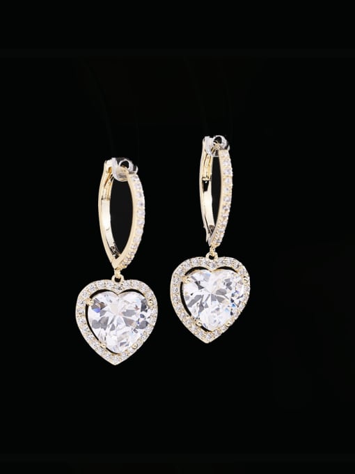 white Brass Cubic Zirconia Heart Hip Hop Huggie Earring