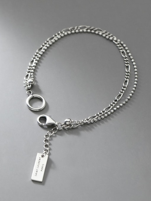 Rosh 925 Sterling Silver Double Layer Bead Geometric Vintage Strand Bracelet