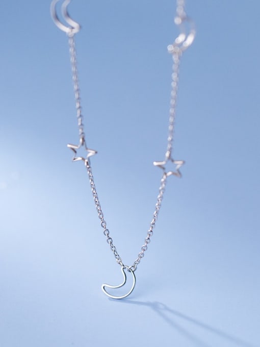 Rosh 925 Sterling Silver Hollow Star Moon Minimalist Necklace 2