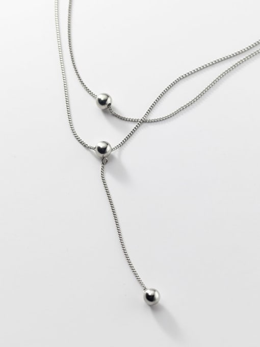 Rosh 925 Sterling Silver Bead Tassel Minimalist Lariat Necklace 1