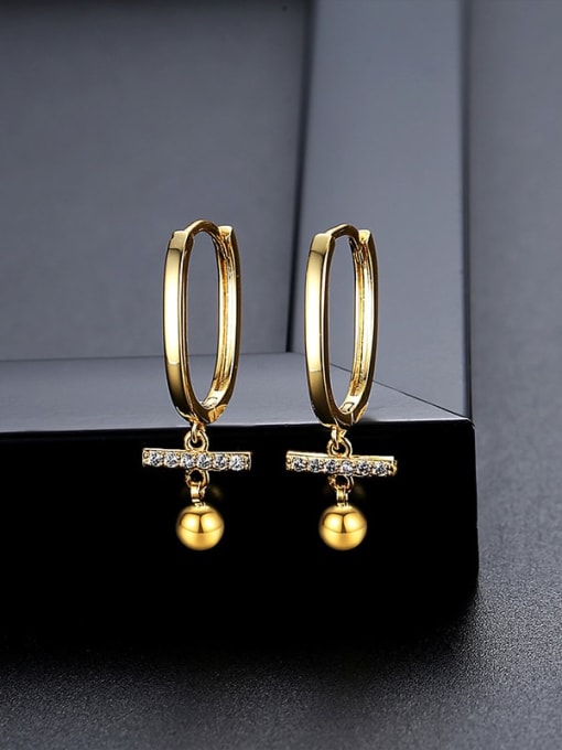 E23082408 18K Brass Cubic Zirconia Cross Minimalist Huggie Earring