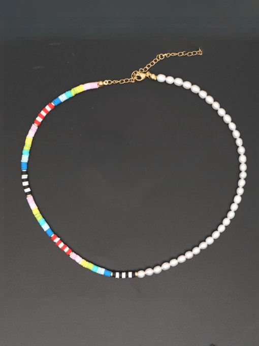 ZZ N200051A Stainless steel Freshwater Pearl Multi Color Irregular Bohemia Beaded Necklace