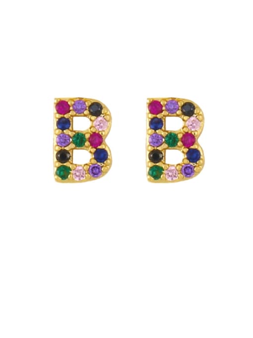 B Brass Cubic Zirconia Letter Minimalist Stud Earring