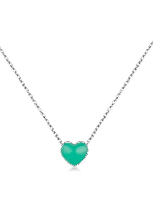 green 925 Sterling Silver Enamel Heart Minimalist Necklace