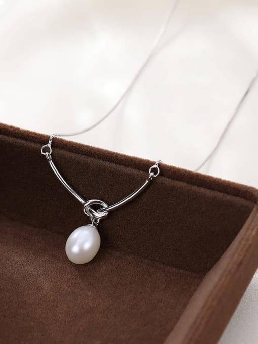 NS1094 【 Platinum 】 925 Sterling Silver Imitation Pearl Irregular Minimalist Necklace