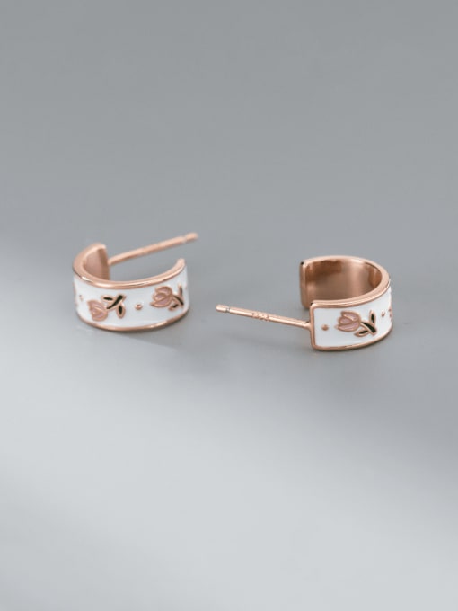 Rose Gold 925 Sterling Silver Imitation Pearl Geometric Trend Stud Earring