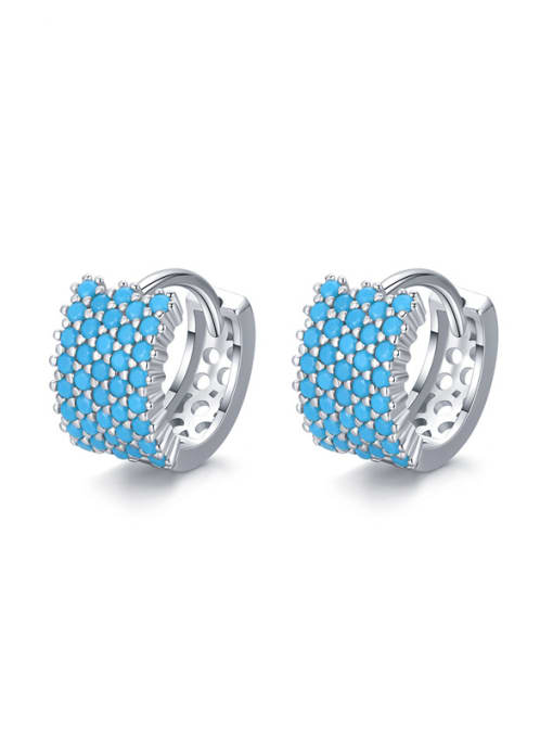 MODN 925 Sterling Silver Turquoise Geometric Classic Huggie Earring