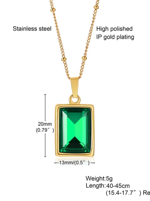 Square green Titanium Steel Glass Stone Geometric Minimalist Necklace